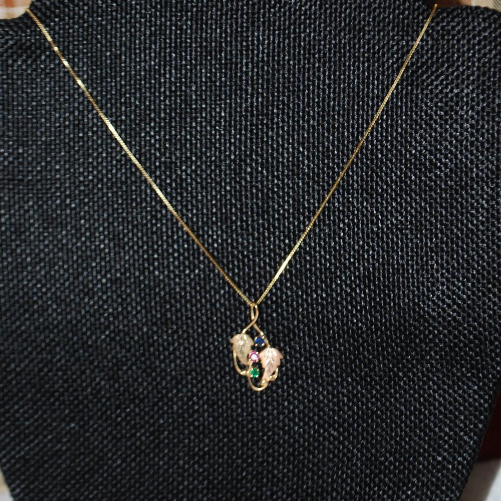 Black Hills Gold Necklace w/Ruby/Sapphire/Emerald - Picture 2 of 4